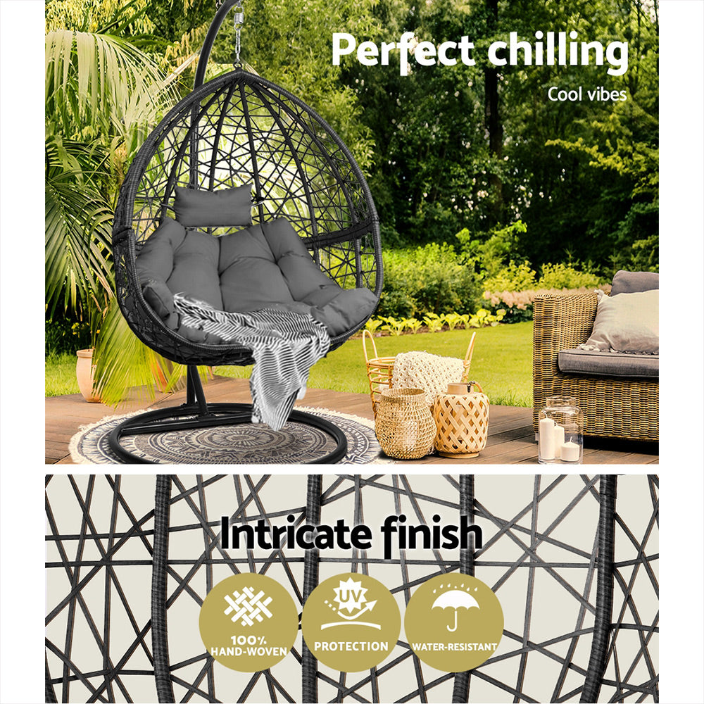 Celeste - Outdoor Egg Swing Chair Wicker Rattan Pod Stand Grey