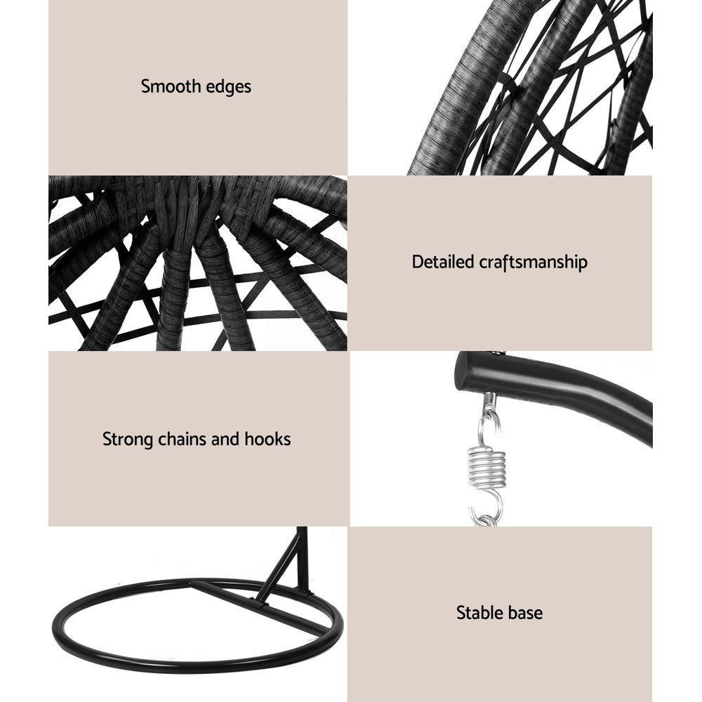 Celeste - Outdoor Egg Swing Chair Wicker Rattan Pod Stand Grey