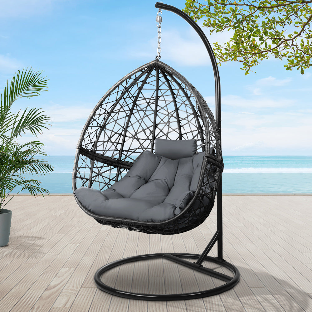 Celeste - Outdoor Egg Swing Chair Wicker Rattan Pod Stand Grey