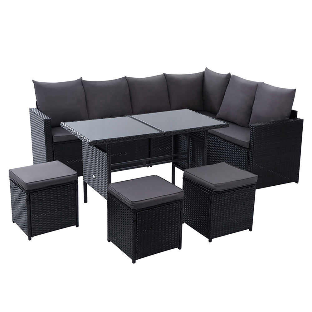 Celine - Outdoor Dining Set Sofa Lounge Chairs Table Ottoman Black
