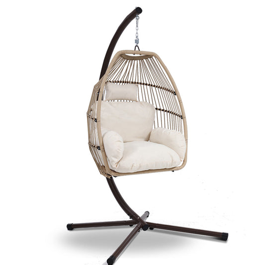 Charis - Outdoor Egg Swing Chair Wicker Rope Pod Stand Cushion Latte
