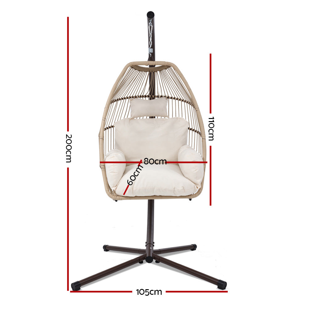 Charis - Outdoor Egg Swing Chair Wicker Rope Pod Stand Cushion Latte