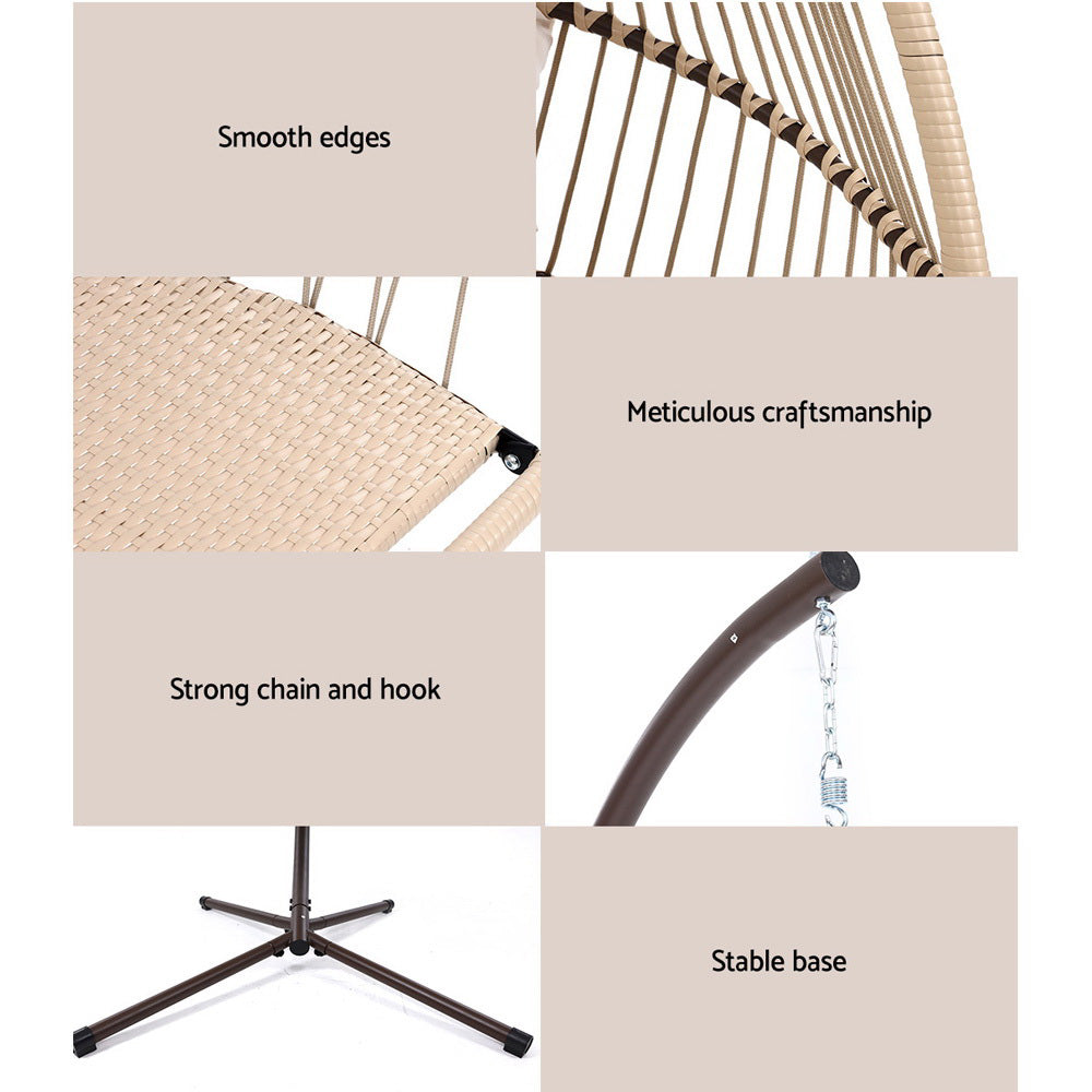 Charis - Outdoor Egg Swing Chair Wicker Rope Pod Stand Cushion Latte