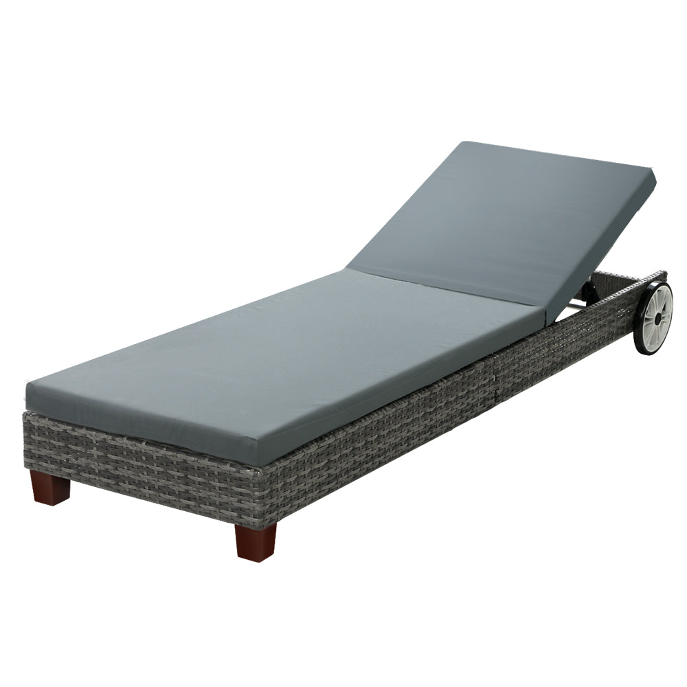 Crib - Sun Lounge Wicker Lounger Day Bed Patio Grey