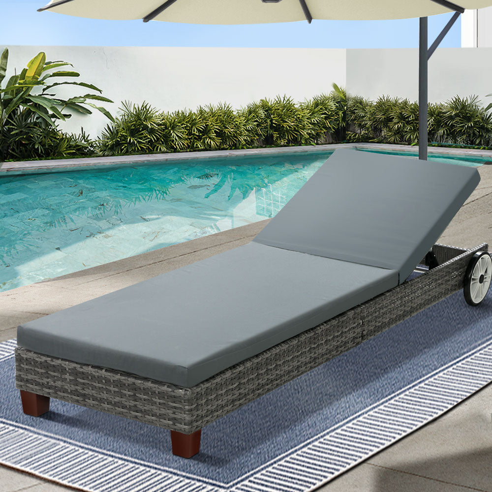 Crib - Sun Lounge Wicker Lounger Day Bed Patio Grey