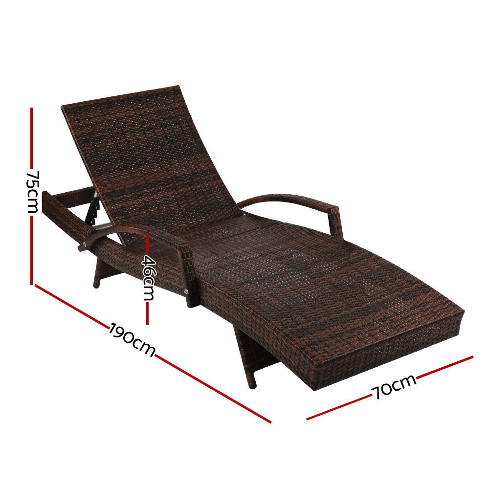 Yvette - 2PC Sun Lounge Wicker Lounger Beach Cushion Brown