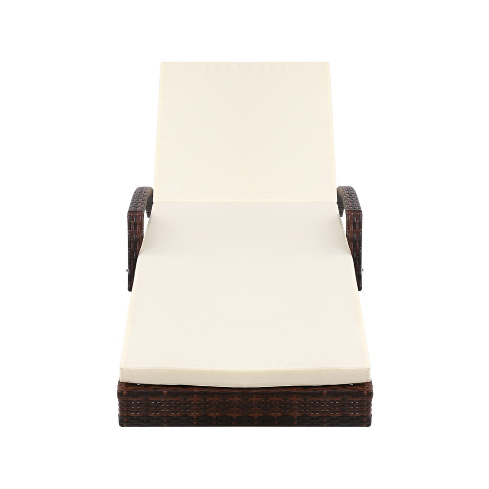 Yvette - 2PC Sun Lounge Wicker Lounger Beach Cushion Brown
