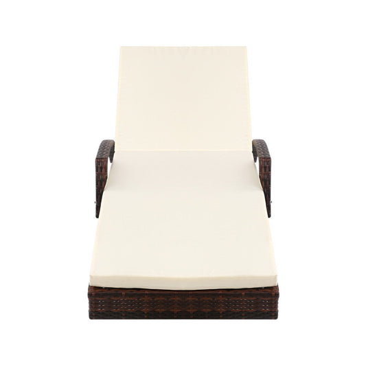 Yvette - 2PC Sun Lounge Wicker Lounger Beach Cushion Brown