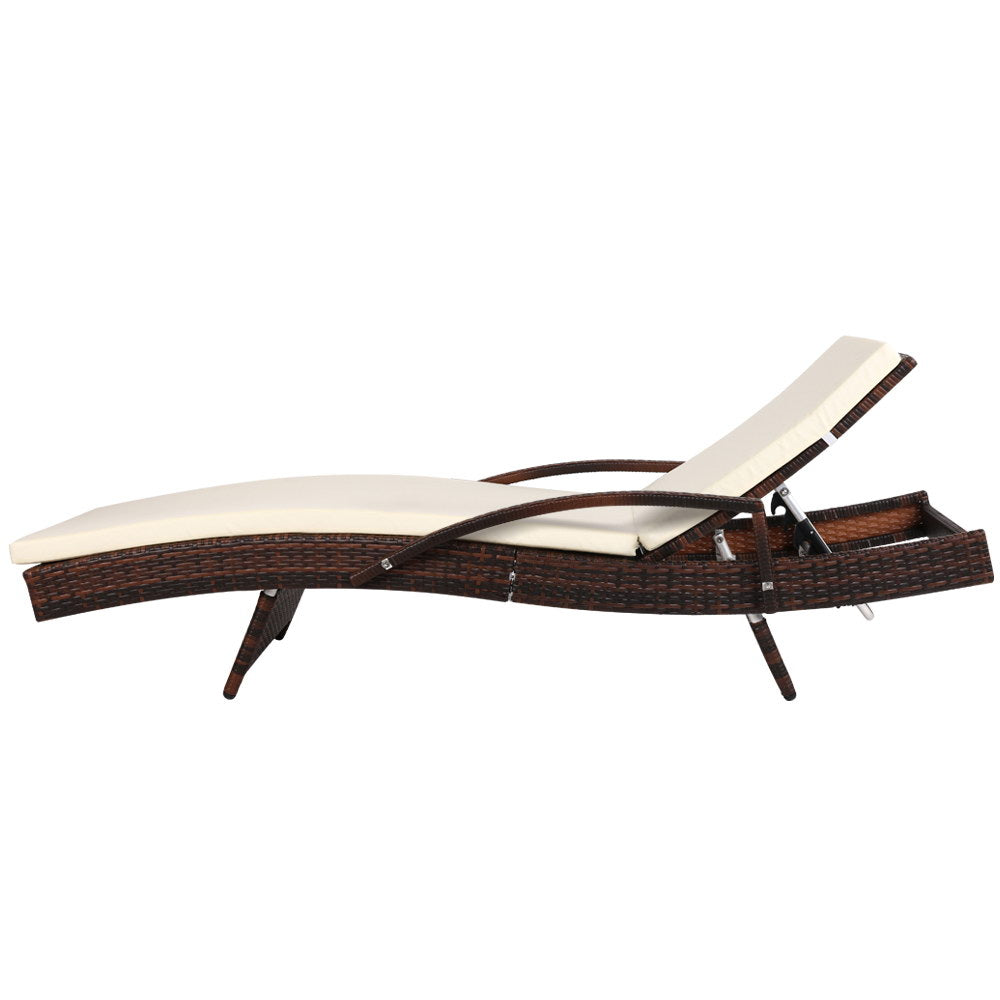 Yvette - 2PC Sun Lounge Wicker Lounger Beach Cushion Brown