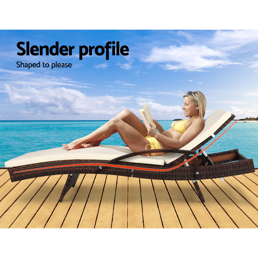Yvette - 2PC Sun Lounge Wicker Lounger Beach Cushion Brown