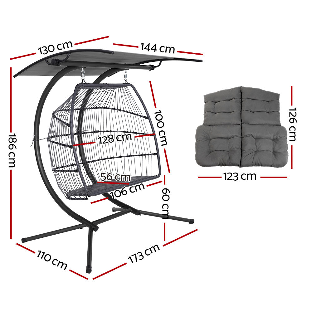 Xenon - Outdoor Egg Swing Chair Wicker Pod Stand Canopy Grey