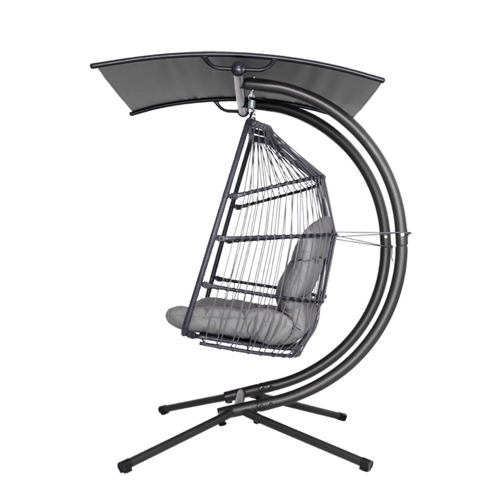 Xenon - Outdoor Egg Swing Chair Wicker Pod Stand Canopy Grey