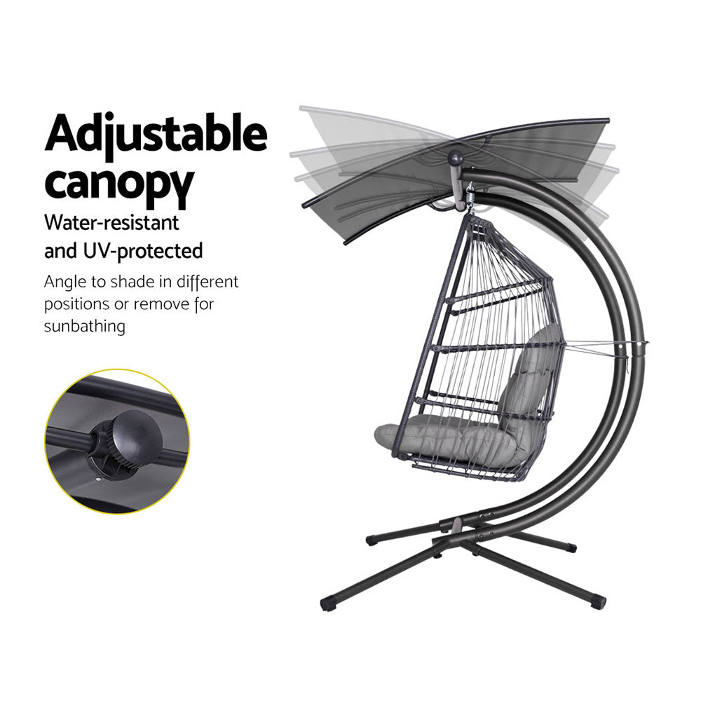 Xenon - Outdoor Egg Swing Chair Wicker Pod Stand Canopy Grey