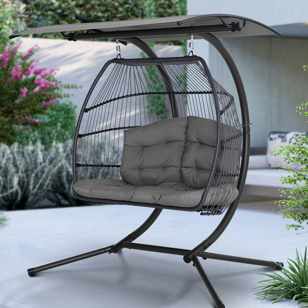 Xenon - Outdoor Egg Swing Chair Wicker Pod Stand Canopy Grey