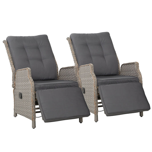 Eloisa - 2PC Recliner Chairs Sun Lounge Wicker Lounger Adjustable Grey