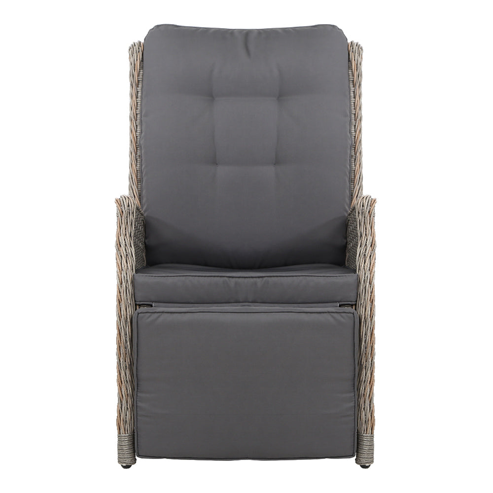 Eloisa - 2PC Recliner Chairs Sun Lounge Wicker Lounger Adjustable Grey