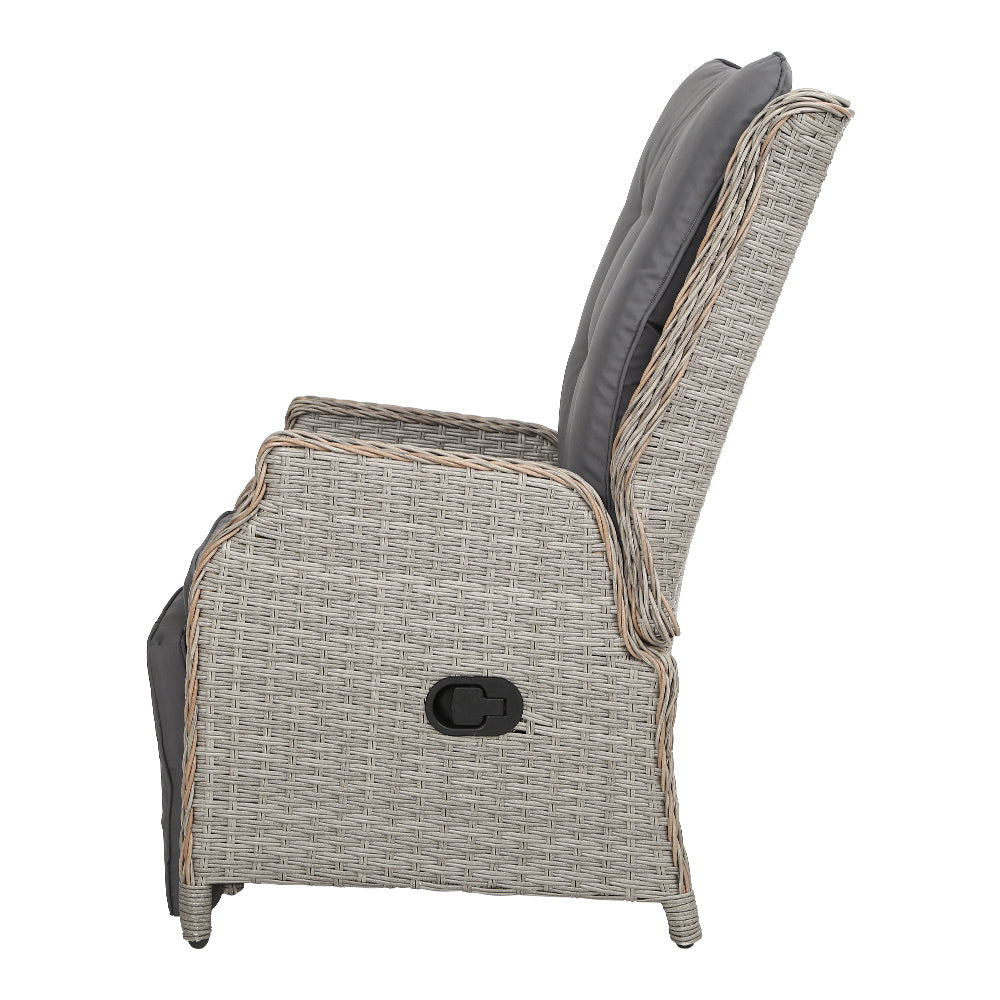 Eloisa - 2PC Recliner Chairs Sun Lounge Wicker Lounger Adjustable Grey