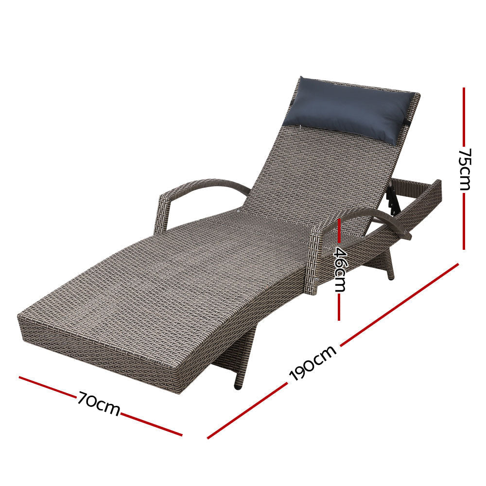 Whimsy - 2x Sun Lounge Wicker Lounger Beach Armchair Adjustable