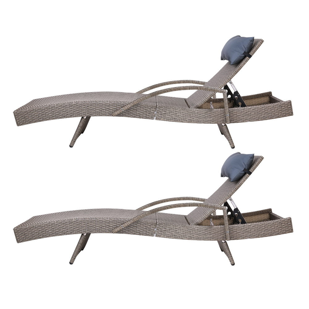 Whimsy - 2x Sun Lounge Wicker Lounger Beach Armchair Adjustable