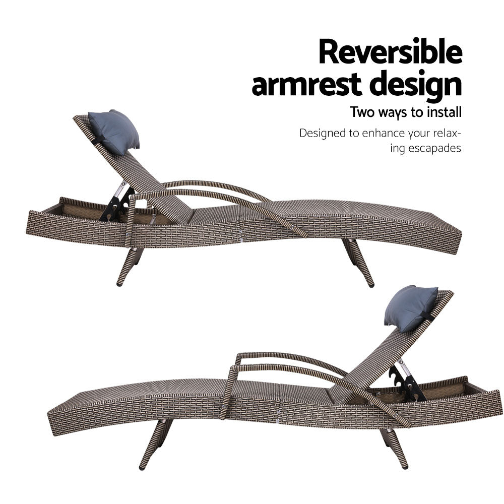 Whimsy - 2x Sun Lounge Wicker Lounger Beach Armchair Adjustable