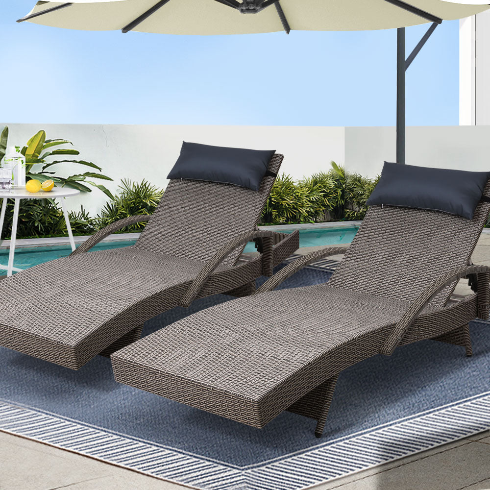 Whimsy - 2x Sun Lounge Wicker Lounger Beach Armchair Adjustable