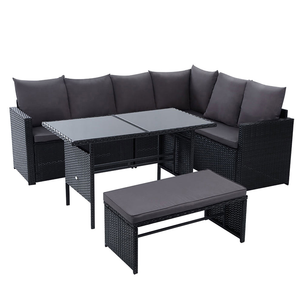 Inez - Outdoor Furniture Dining Setting Wicker Sofa 8 Seater Black