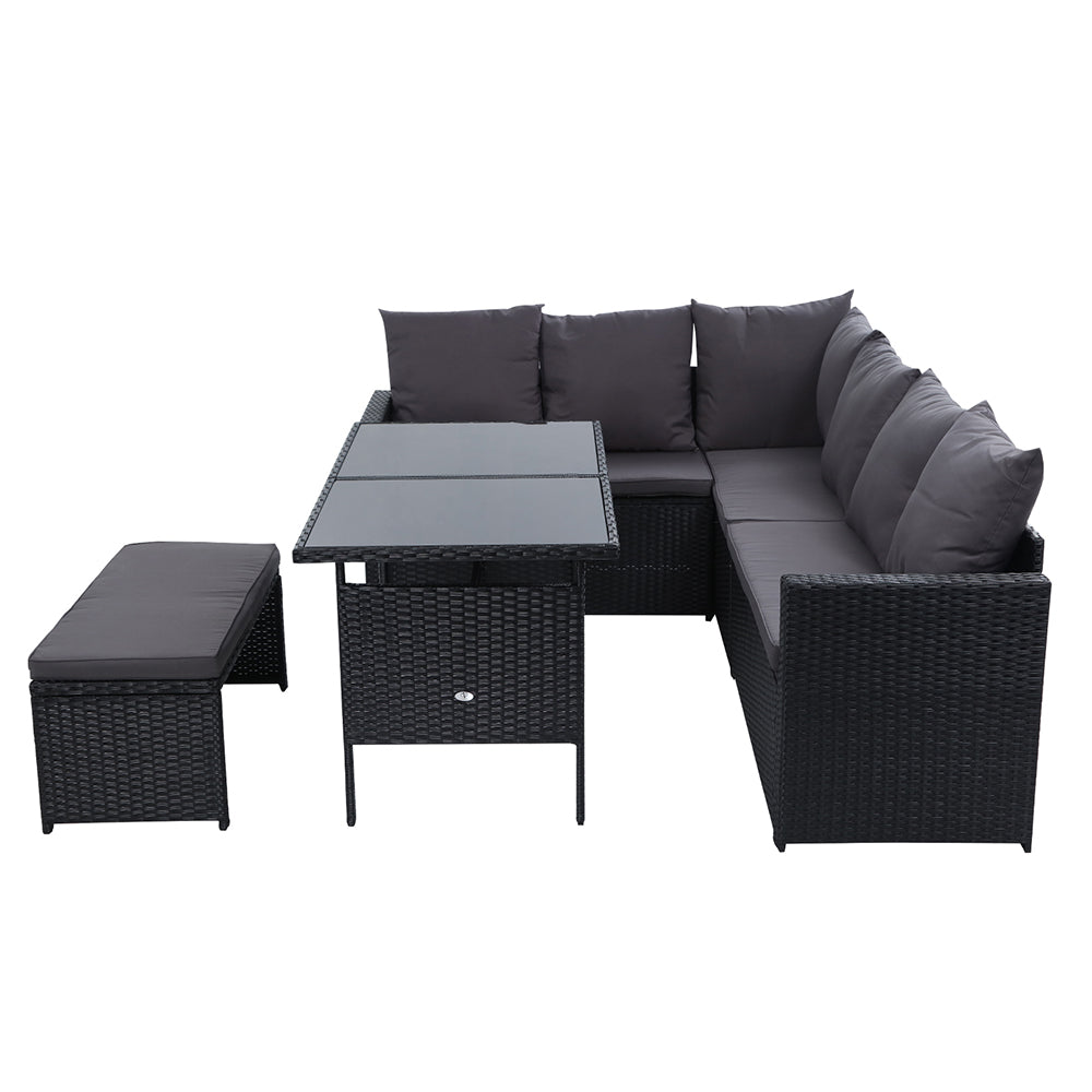 Inez - Outdoor Furniture Dining Setting Wicker Sofa 8 Seater Black