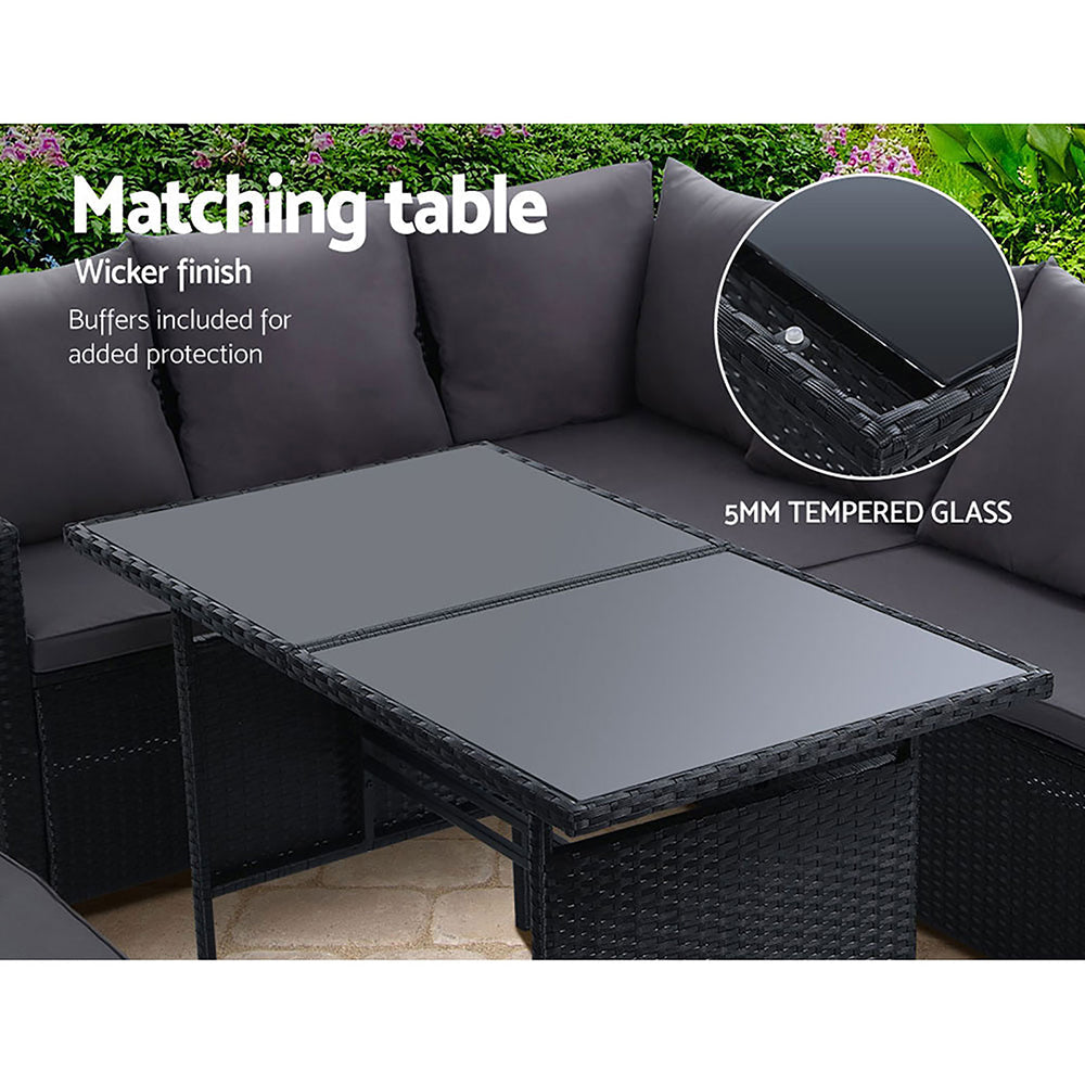 Inez - Outdoor Furniture Dining Setting Wicker Sofa 8 Seater Black