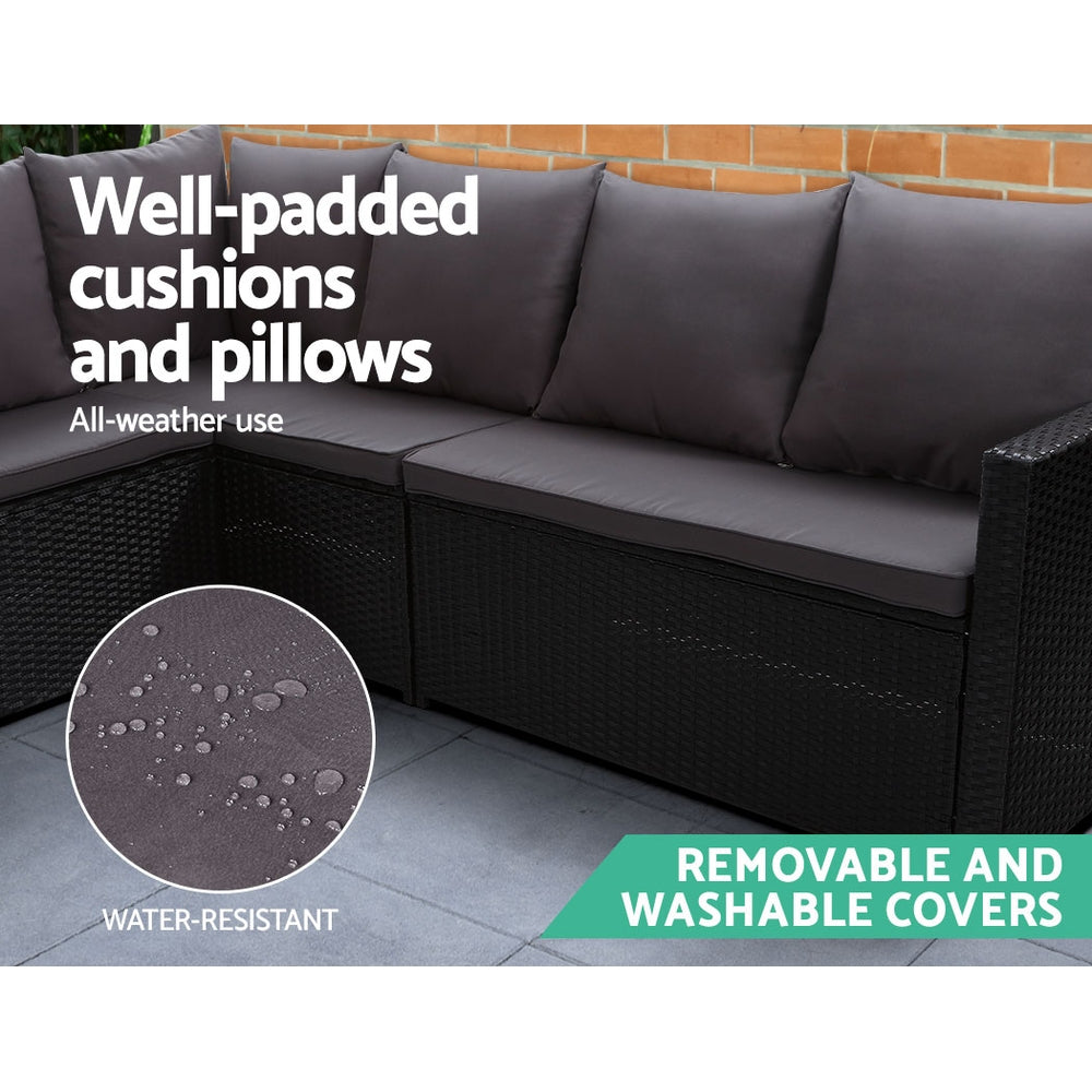 Inez - Outdoor Furniture Dining Setting Wicker Sofa 8 Seater Black