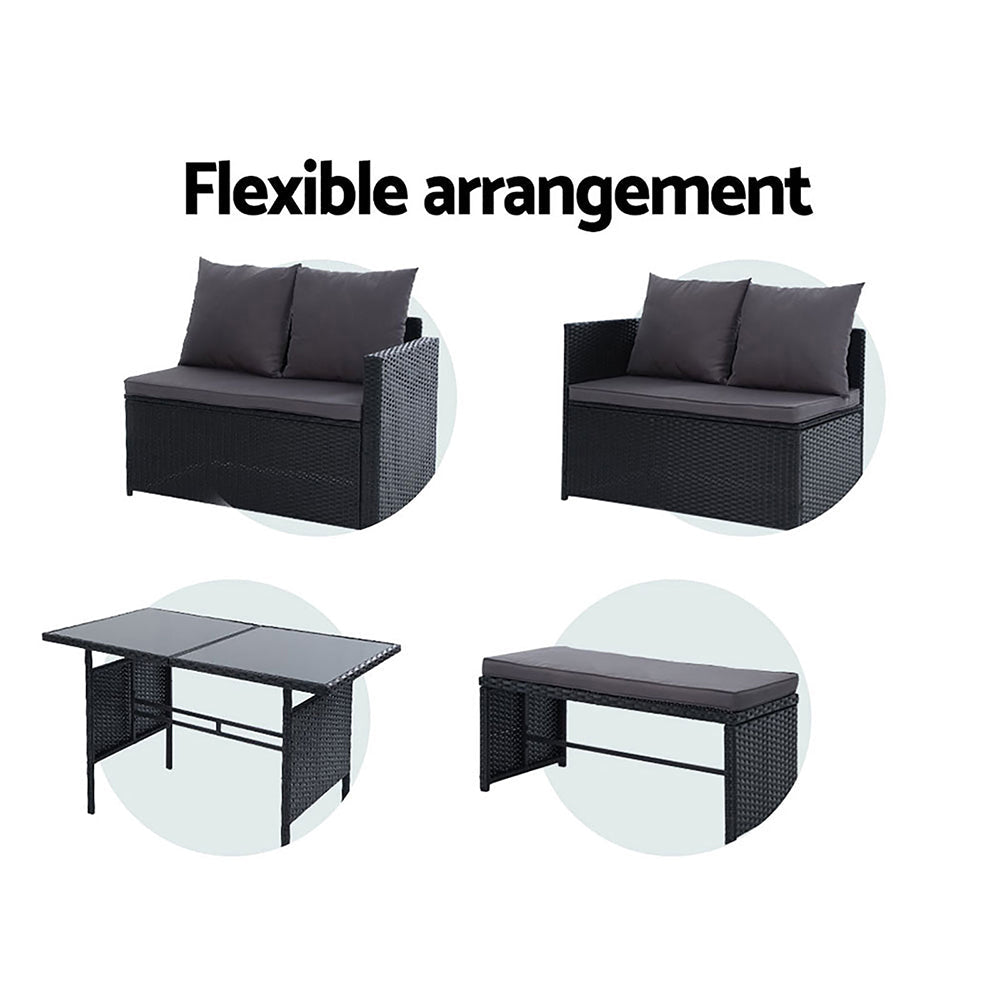 Inez - Outdoor Furniture Dining Setting Wicker Sofa 8 Seater Black