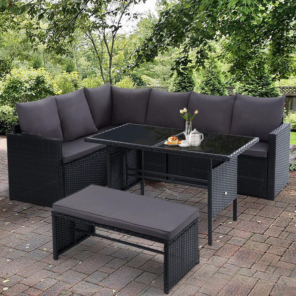 Inez - Outdoor Furniture Dining Setting Wicker Sofa 8 Seater Black