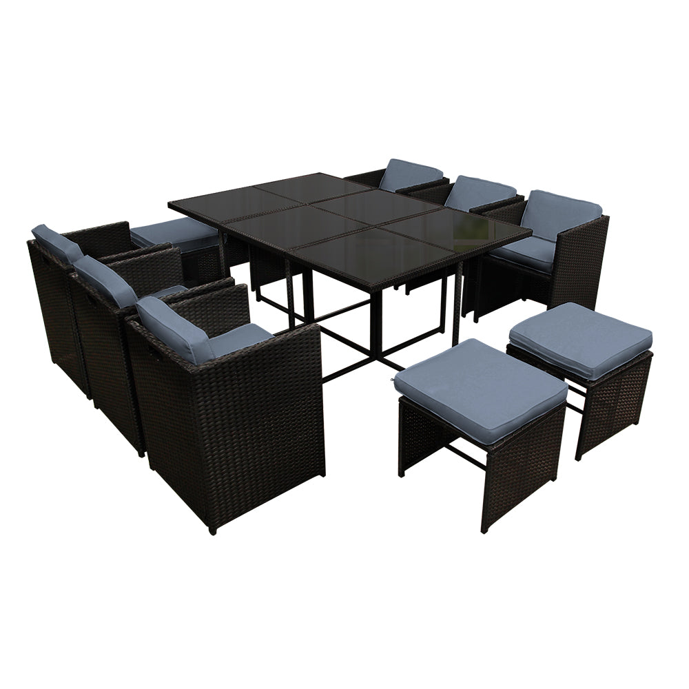 Lira - Outdoor Dining Set 11 Piece Wicker Table Chairs Black
