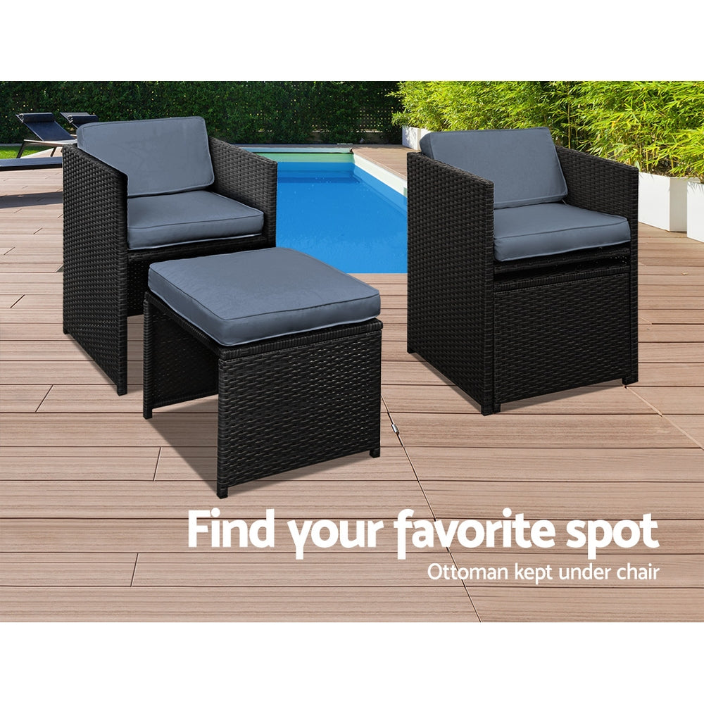 Lira - Outdoor Dining Set 11 Piece Wicker Table Chairs Black
