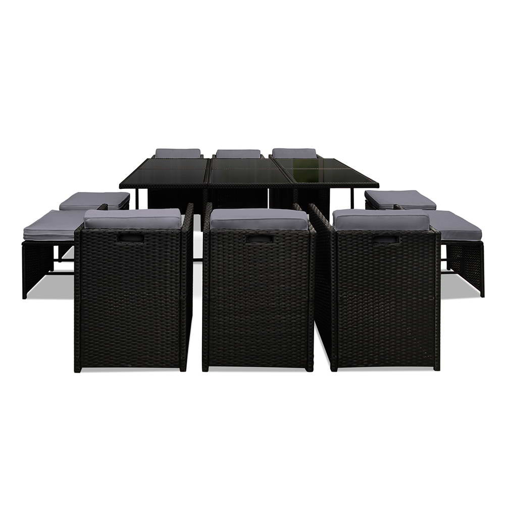 Lira - Outdoor Dining Set 11 Piece Wicker Table Chairs Black