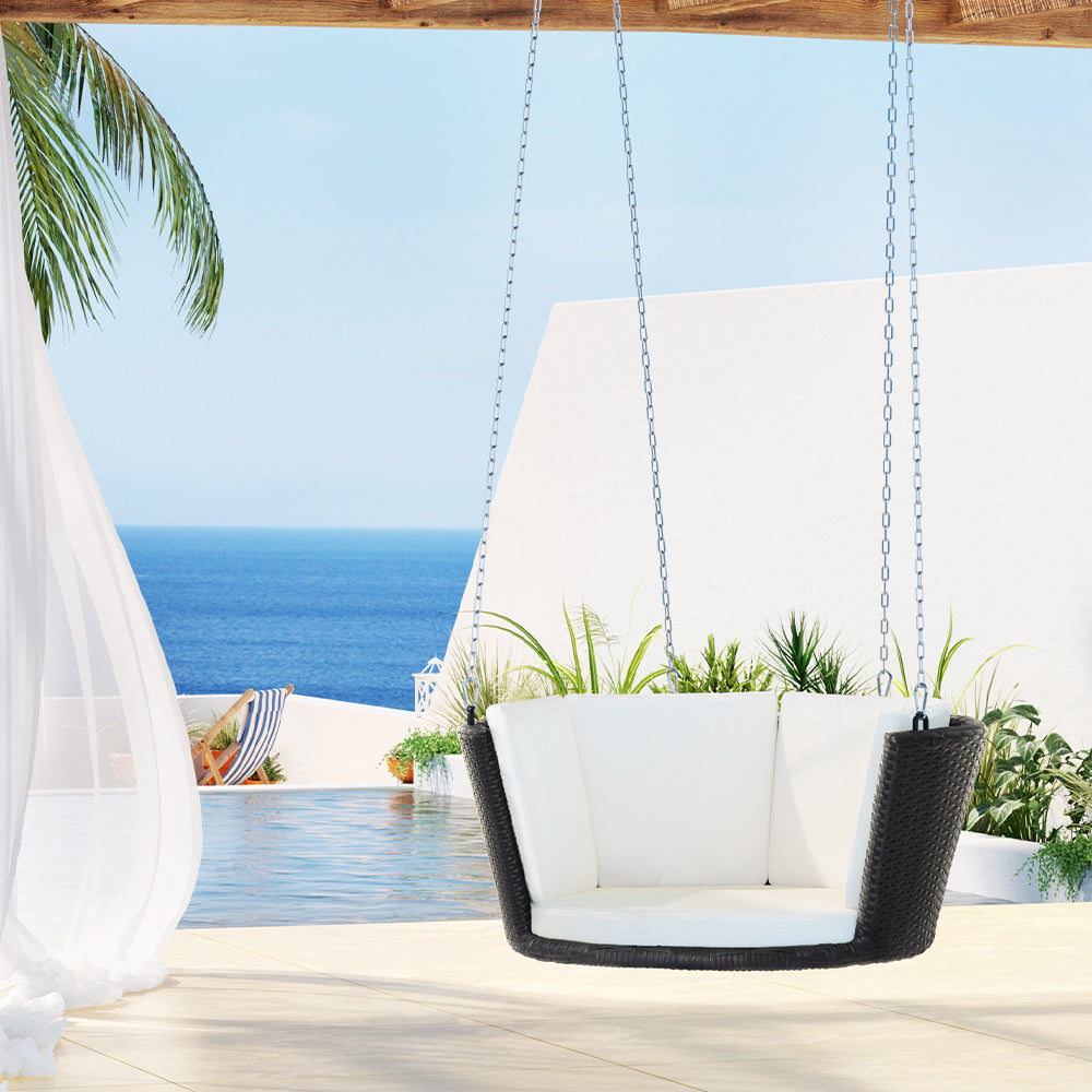 Willow - Rattan Porch Swing Chair with Chain Cushion Outdoor Black