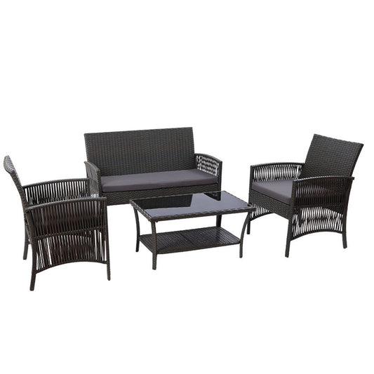 Halina - 4PCS Outdoor Sofa Set Wicker Harp Chair Garden Grey
