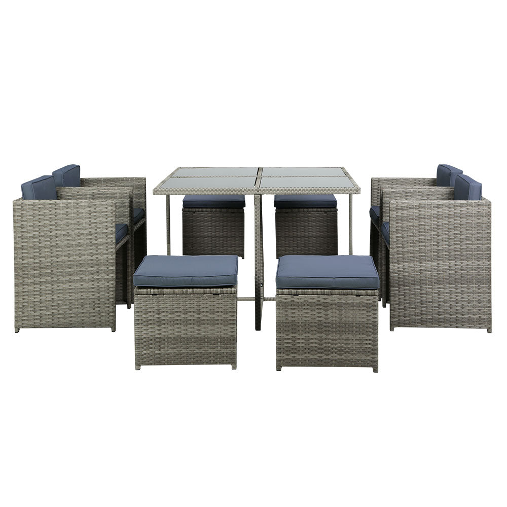 Grove - Outdoor Dining Set 9 Piece Wicker Table Chairs Grey