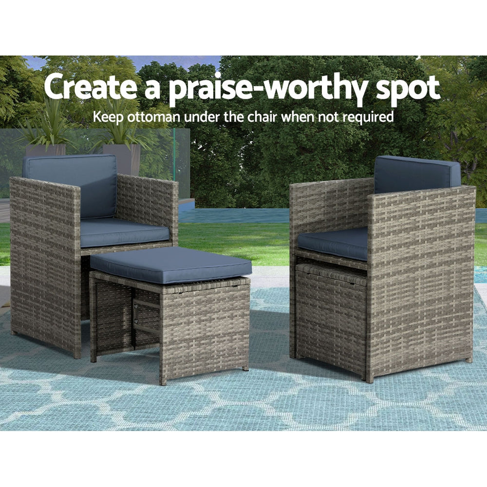 Grove - Outdoor Dining Set 9 Piece Wicker Table Chairs Grey
