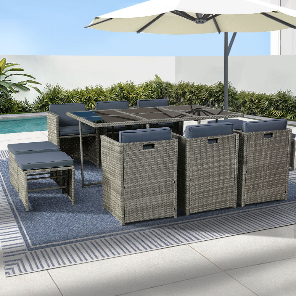 Grove - Outdoor Dining Set 9 Piece Wicker Table Chairs Grey