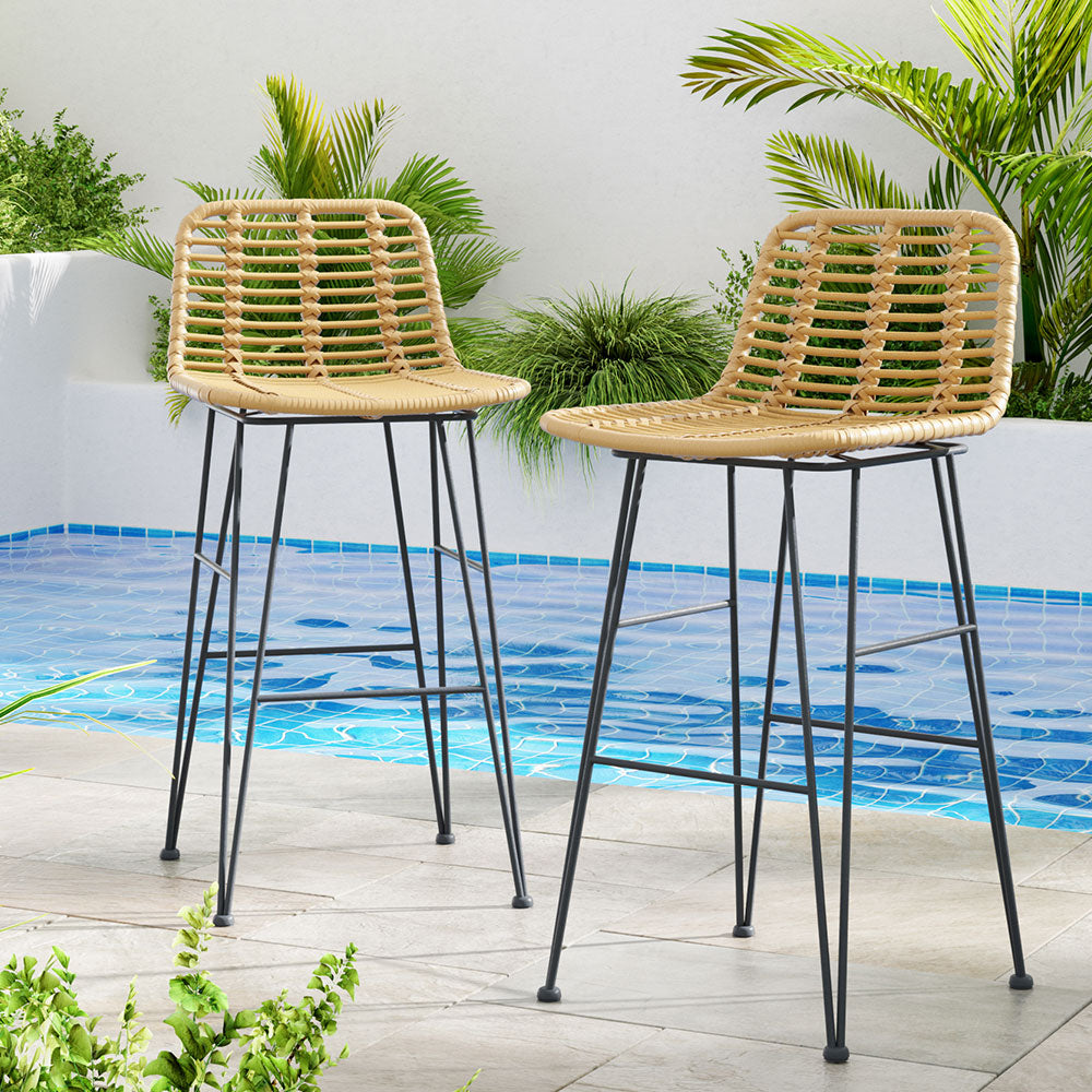 Oasis - 2 Piece Outdoor Bar Stools Wicker Dining Rattan
