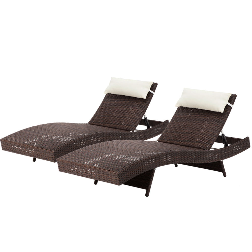 Hutch - 2PC Sun Lounge Wicker Lounger Outdoor Beach Adjustable