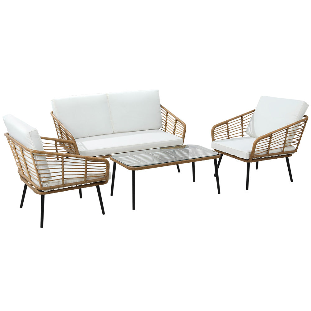 Umber - 4-Piece Outdoor Sofa Set Rattan Lounge Table Chairs