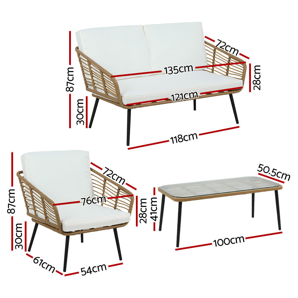 Umber - 4-Piece Outdoor Sofa Set Rattan Lounge Table Chairs