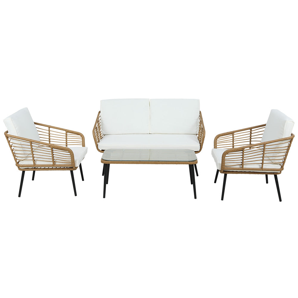 Umber - 4-Piece Outdoor Sofa Set Rattan Lounge Table Chairs