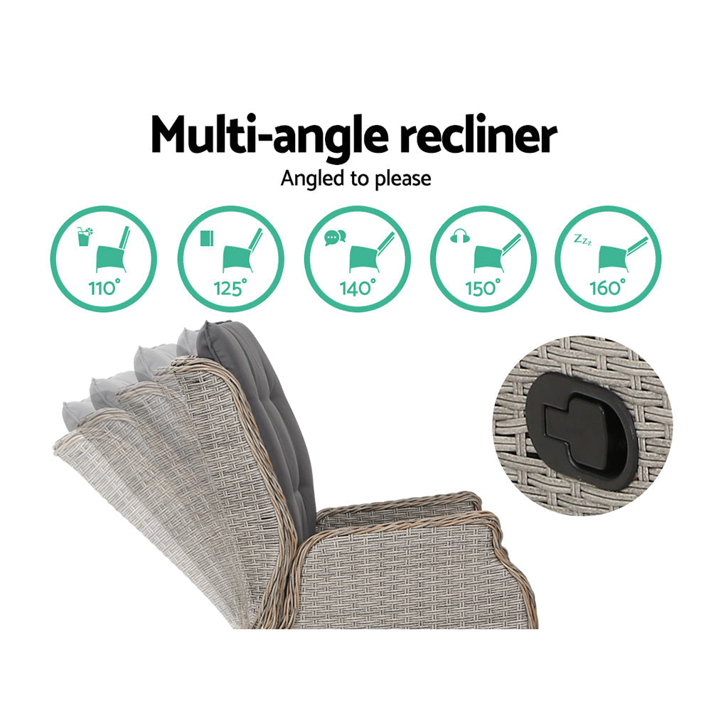 Idalia - Recliner Chair Sun Lounge Wicker Patio Adjustable Grey
