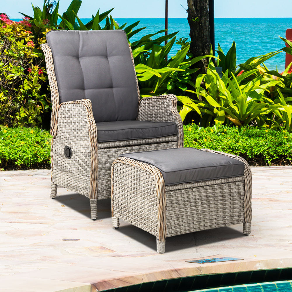 Idalia - Recliner Chair Sun Lounge Wicker Patio Adjustable Grey