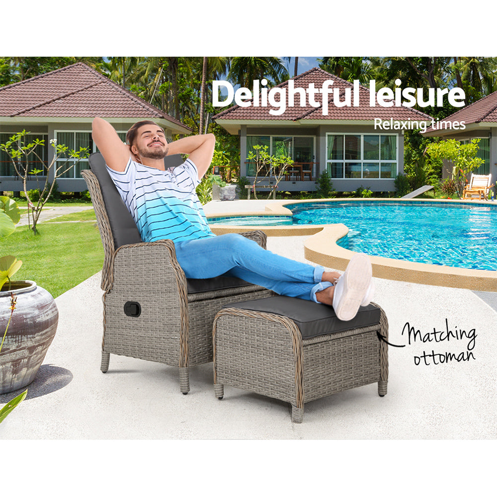Idalia - Recliner Chair Sun Lounge Wicker Patio Adjustable Grey