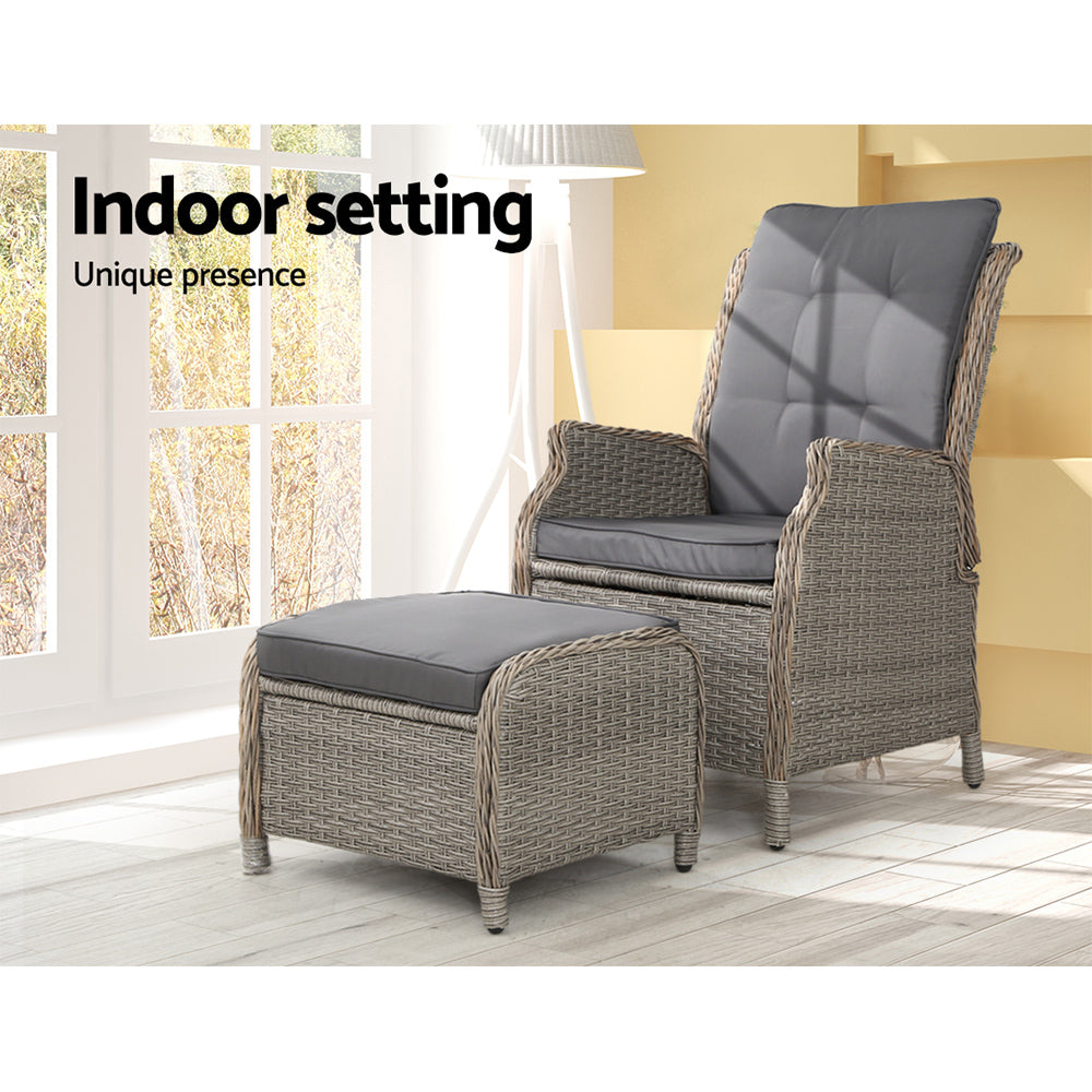 Idalia - Recliner Chair Sun Lounge Wicker Patio Adjustable Grey