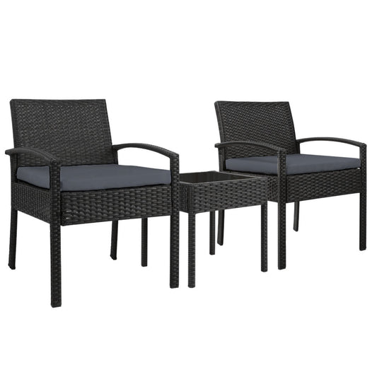 Kailani - 3PC Patio Furniture Bistro Set Wicker Lounge Black