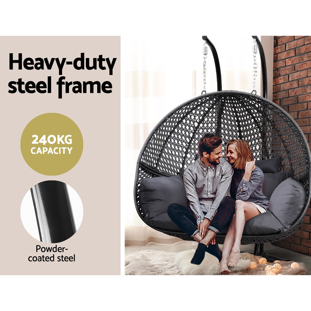 Meadow - Outdoor Egg Swing Chair Wicker Pod Stand Cushion Grey